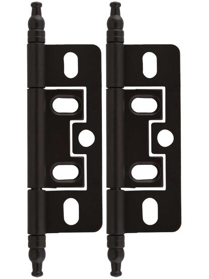 Pair of Solid Brass 2 1/2 inch Non-Mortise Minaret-Tip Cabinet Hinges in Oil-Rubbed Bronze.